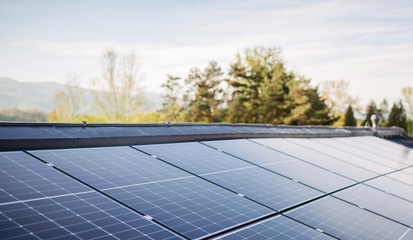 Solar panels on a partly sunny day